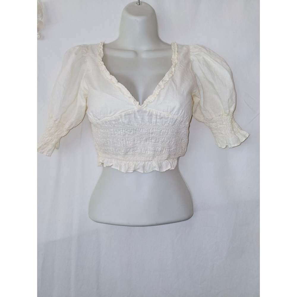 Kayla's Armoire White Size S smocked Renaissance Festival crop top 100% cotton